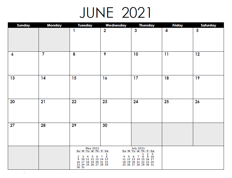 June 2021 Calendar Template PDF