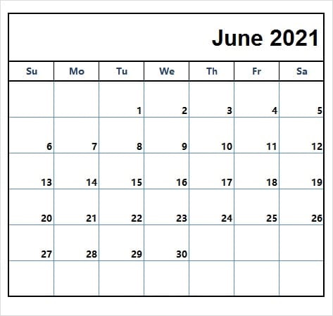 June 2021 Calendar With Cute Holidays