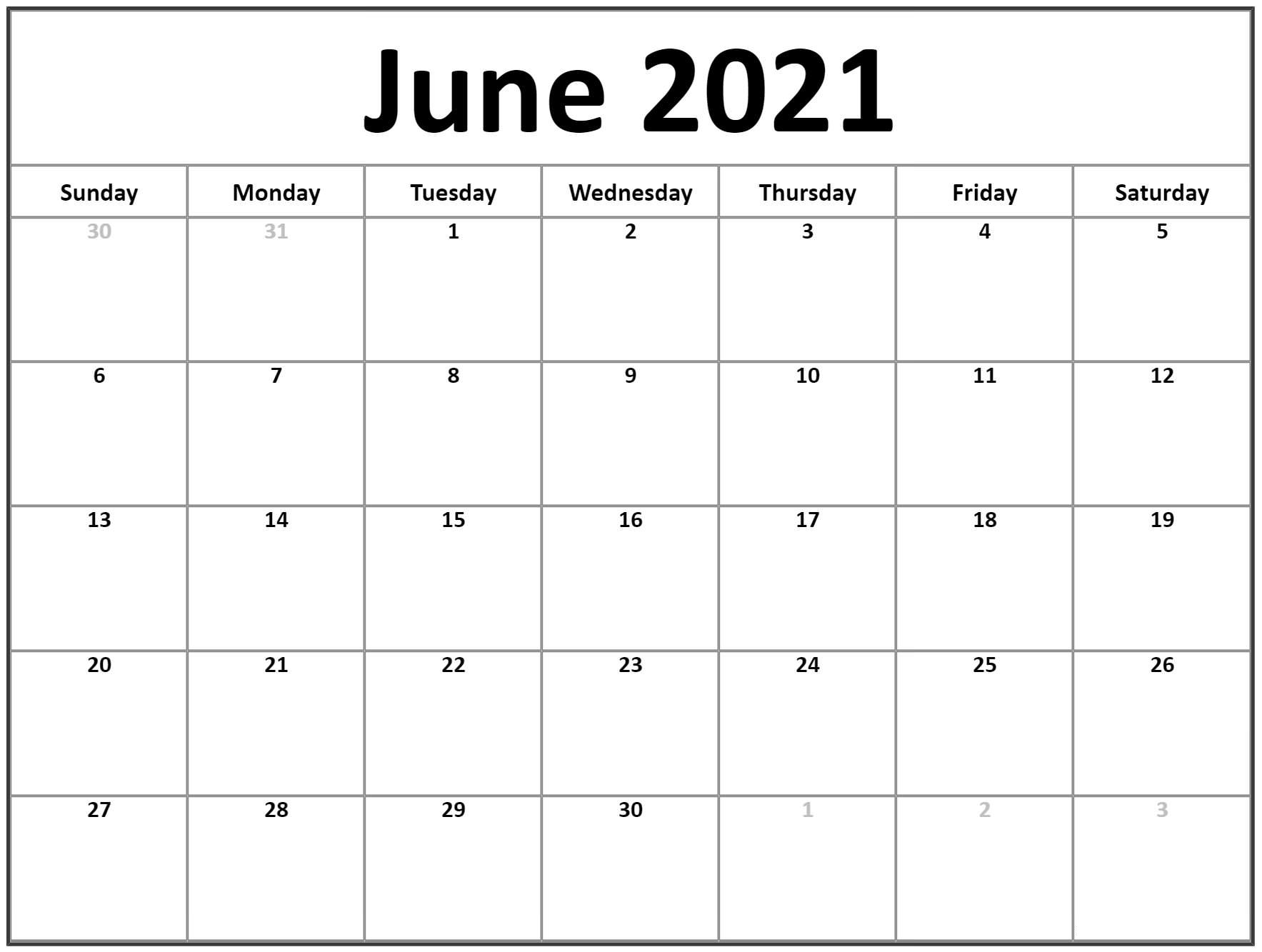 June 2021 Calendar With Holidays