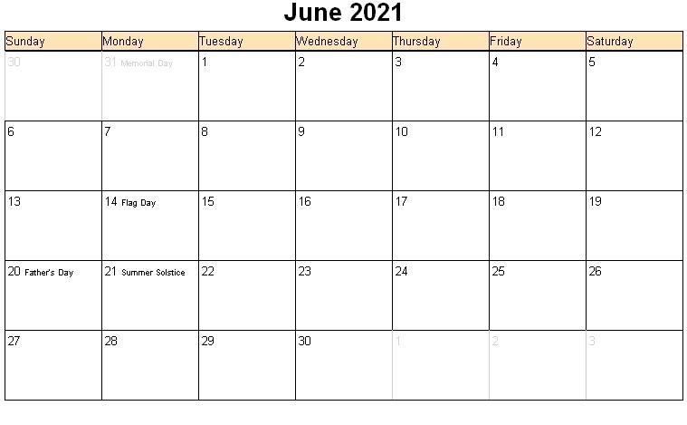 June 2021 Calendar With Holidays