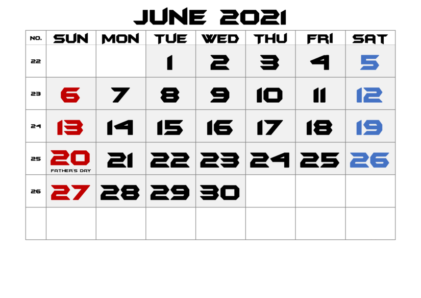 June 2021 Free Calendar Template