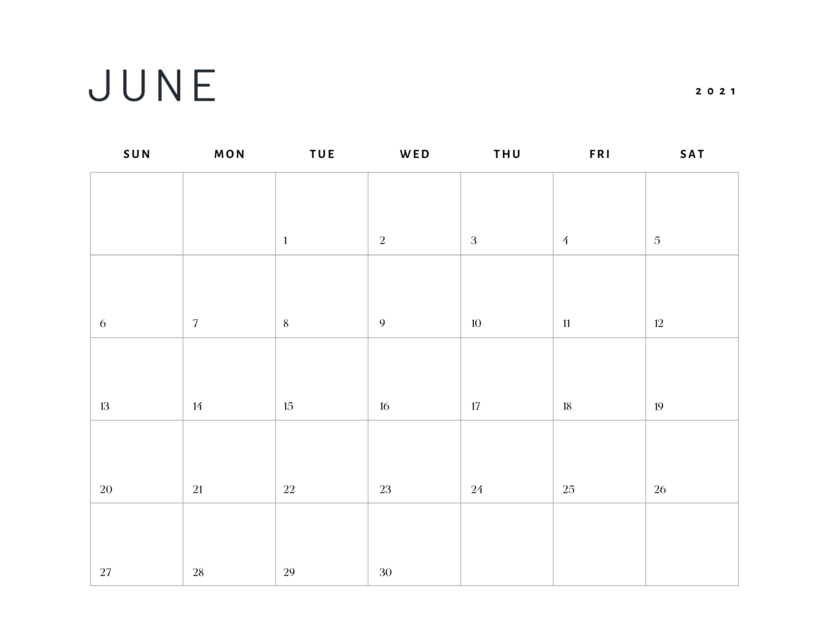 June 2021 Free Printable Calendar