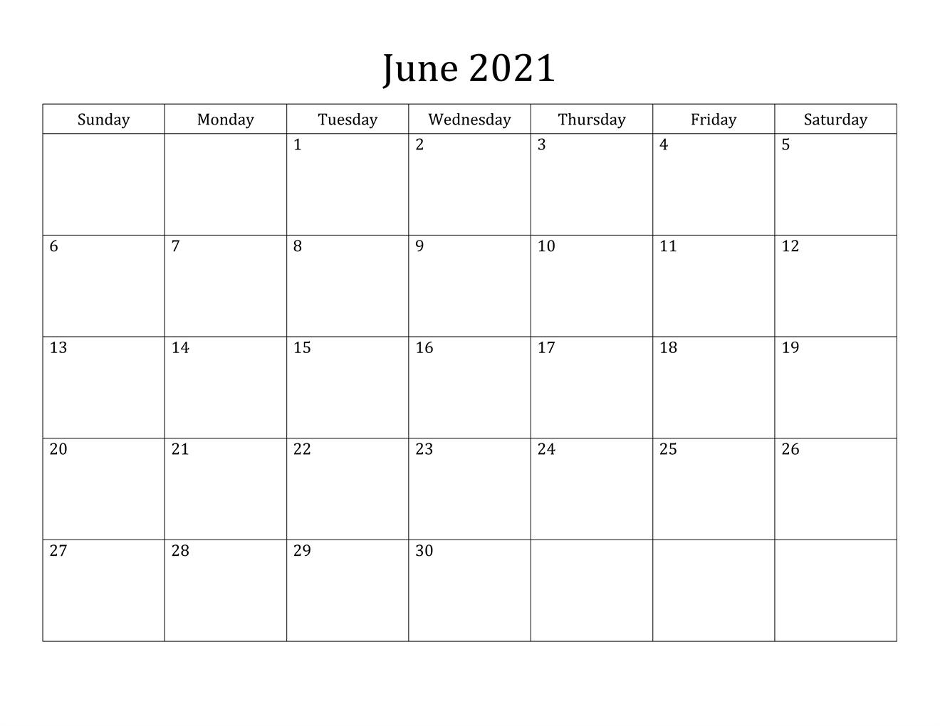 June 2021 Printable Calendar Free