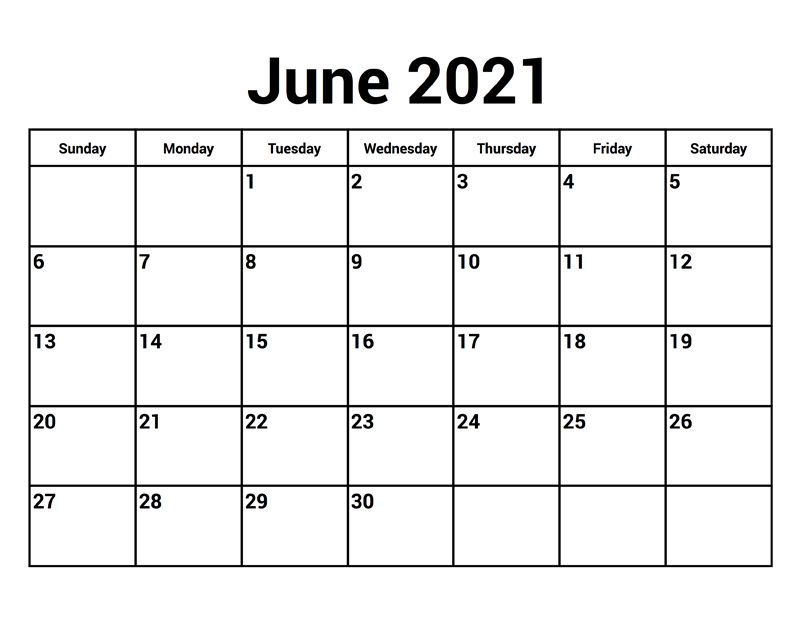 June 2021 Printable Calendar Page
