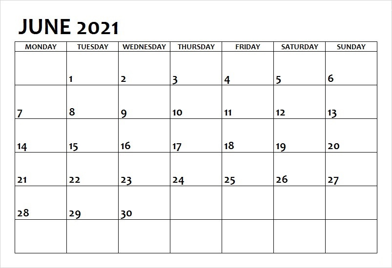 June 2021 Printable Calendar Template