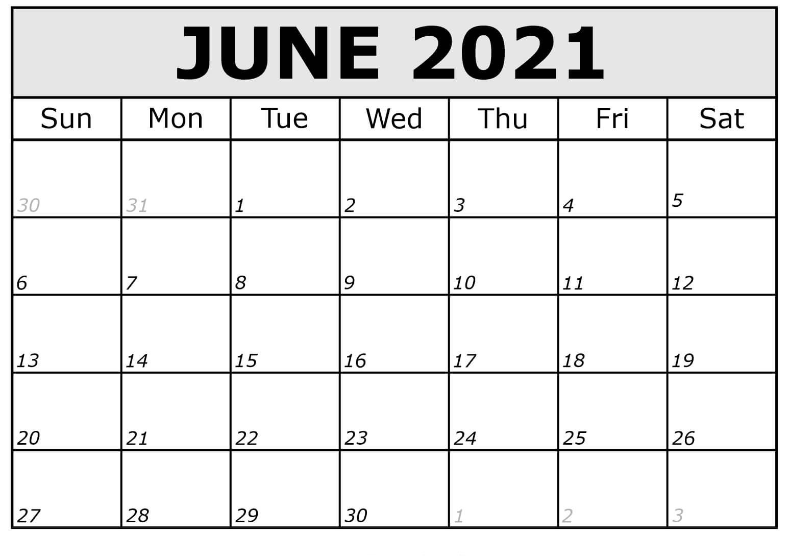 June Blank Calendar 2021