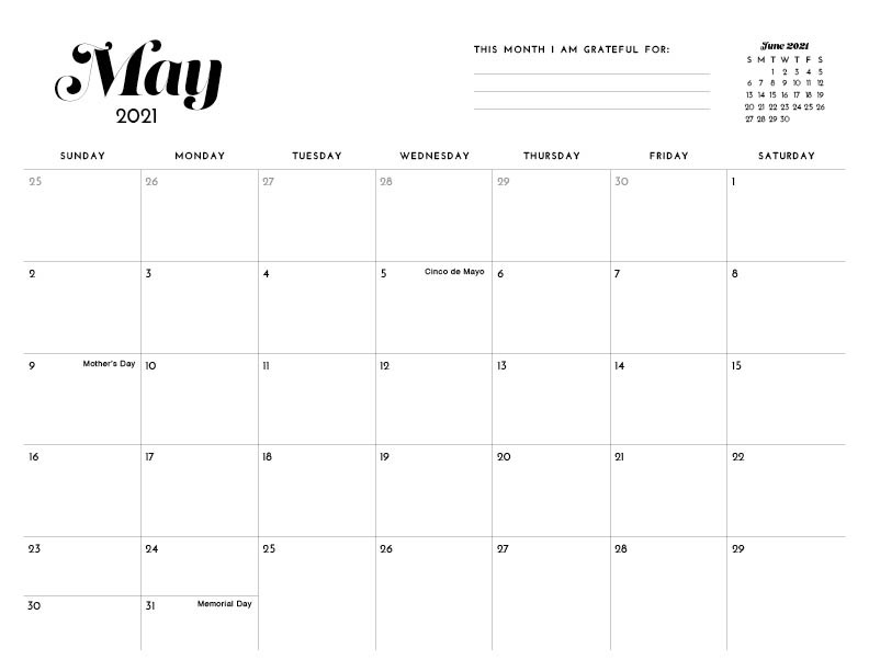 June Calendar 2021 Printable