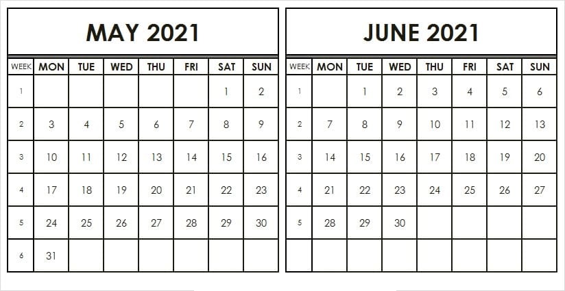 June & July 2021 Printable Calendar