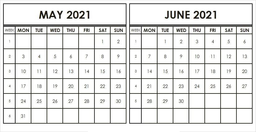 June & July 2021 Printable Calendar