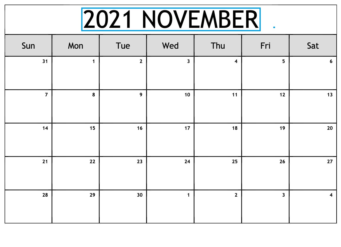 November 2021 Blank Calendar Google Docs