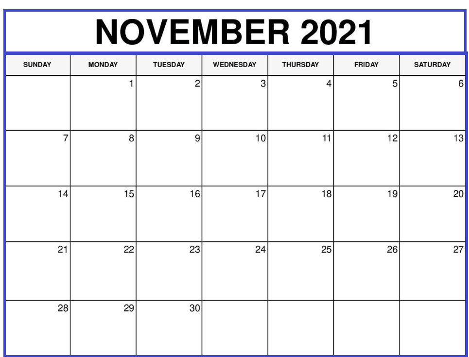 November 2021 Blank Calendar PNG Pages