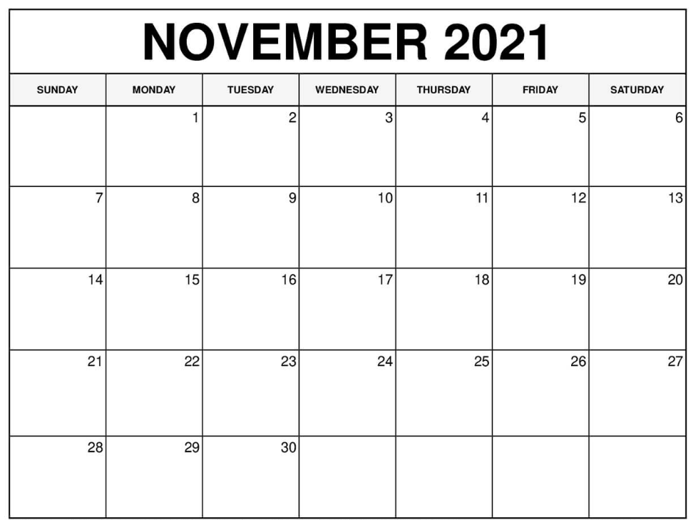 November 2021 Blank Calendar Template With Number