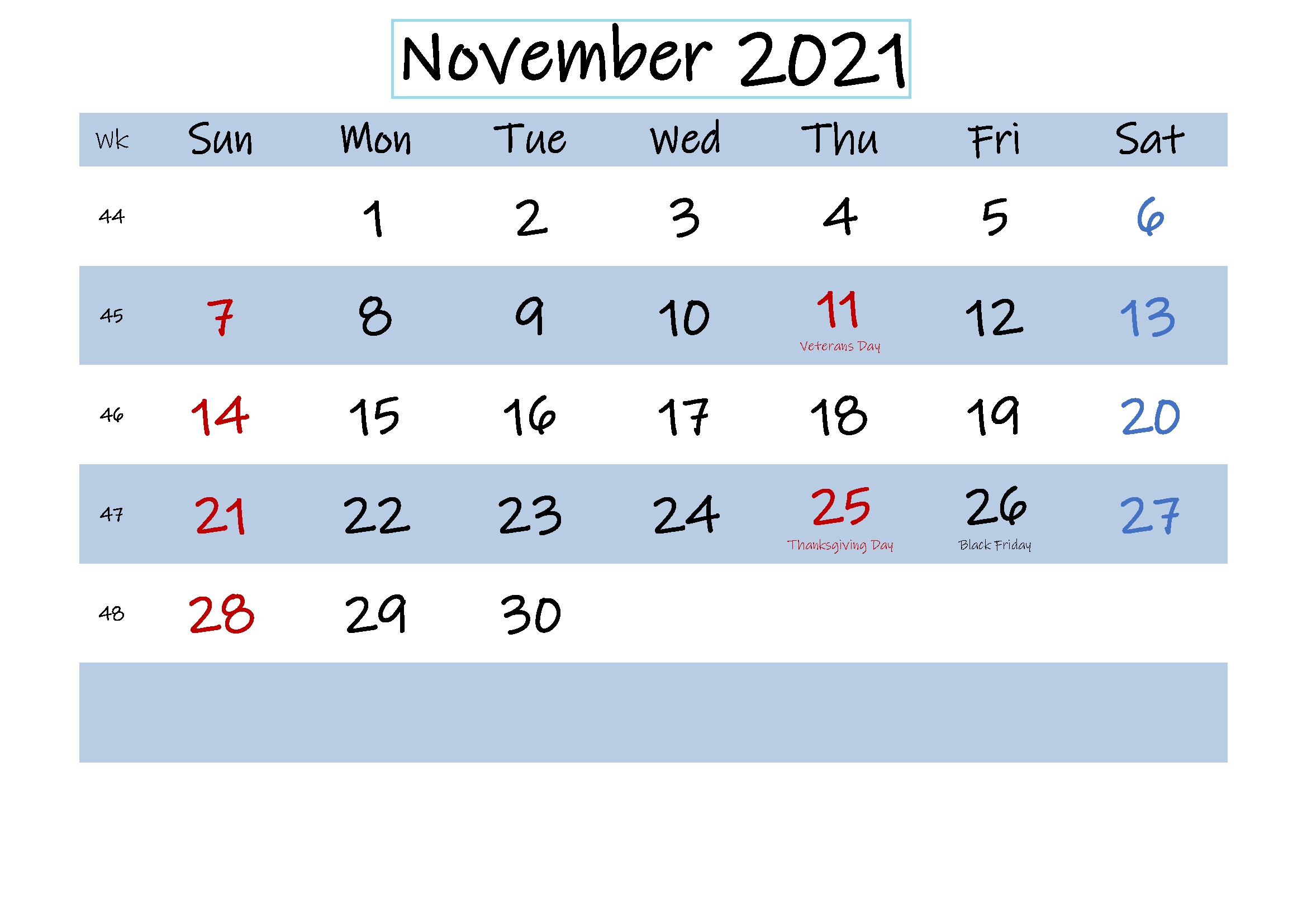 November 2021 Calendar Blank PDF Pages