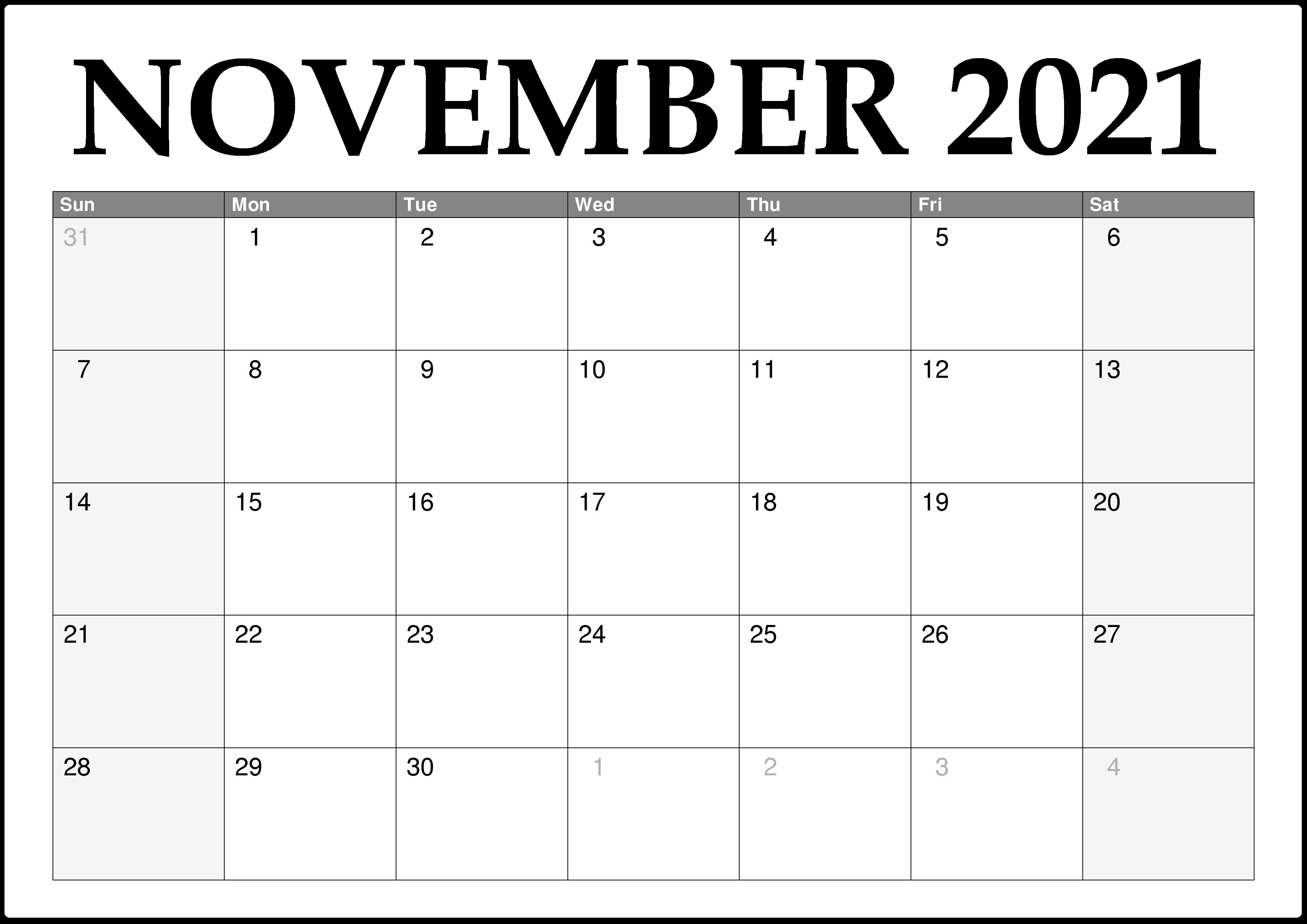 November 2021 Calendar Blank Powerpoint Publisher