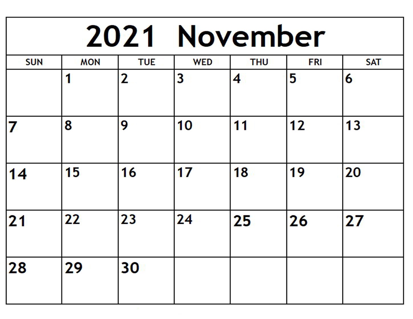 November 2021 Calendar Blank Summer Template