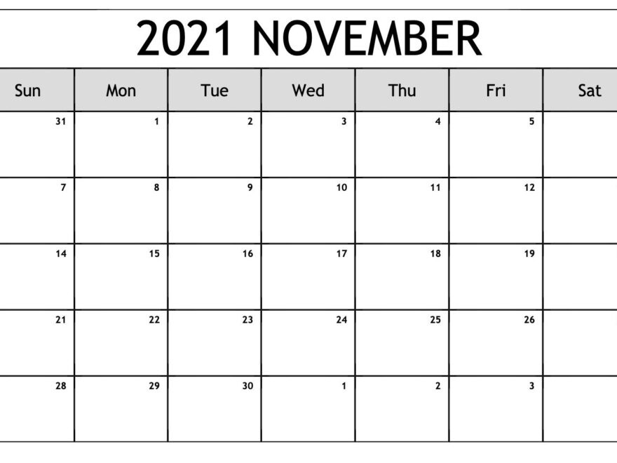 November 2021 Calendar Blank Word Weekly Template