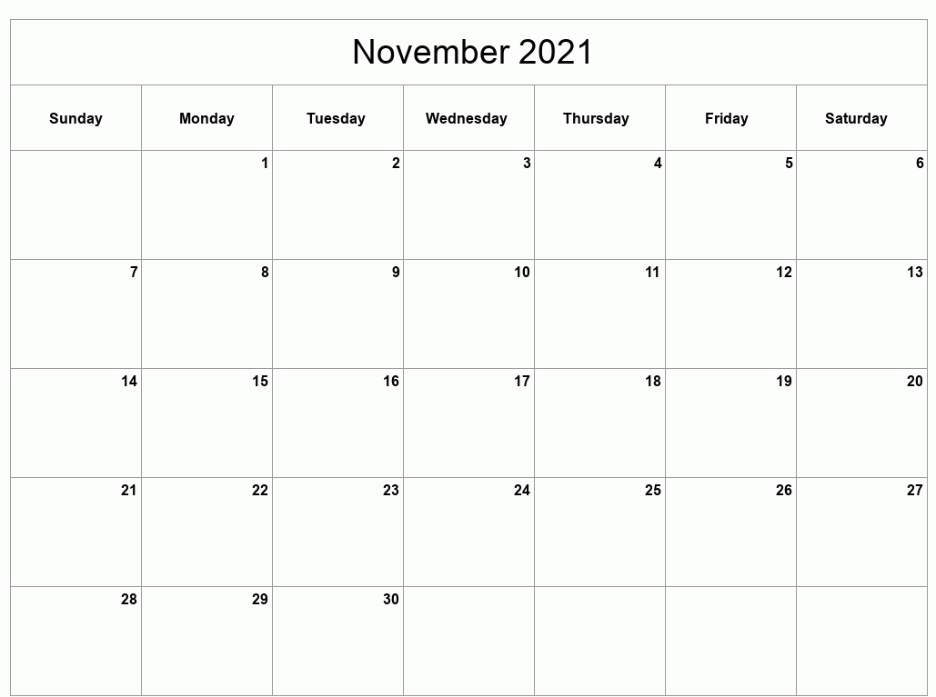 November 2021 Calendar Printable Daily Customizable