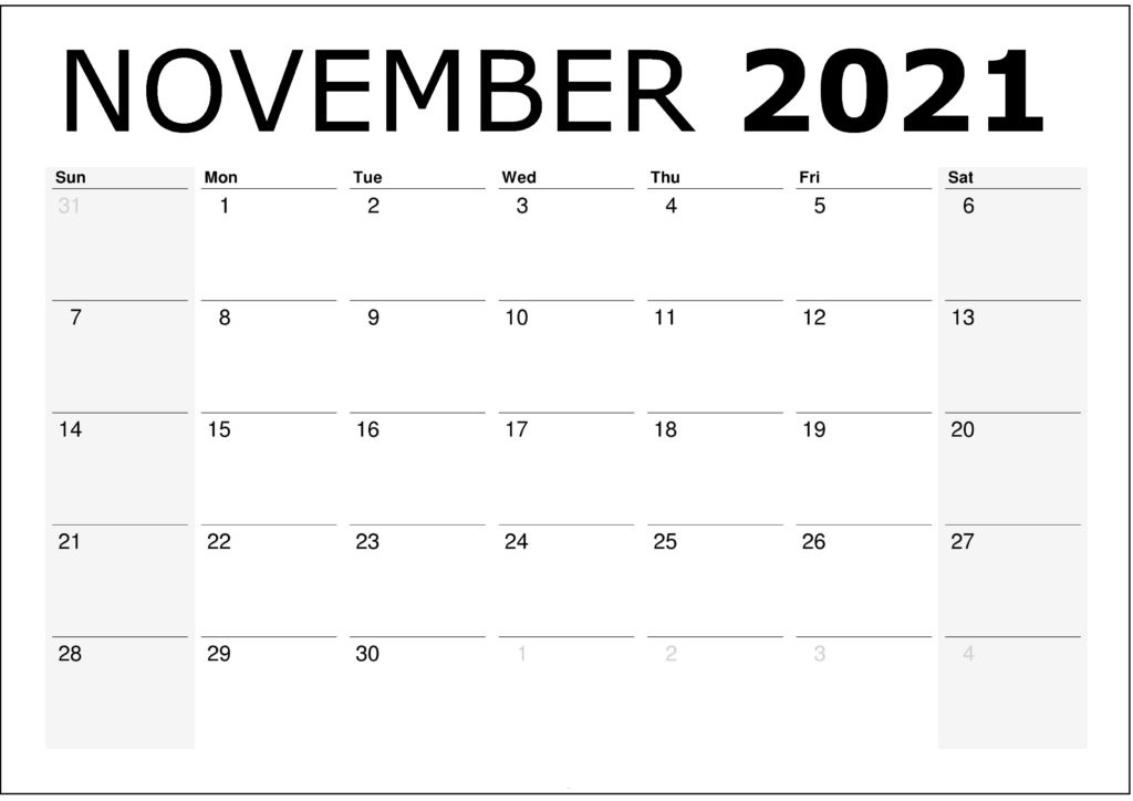 November 2021 Calendar Printable Free