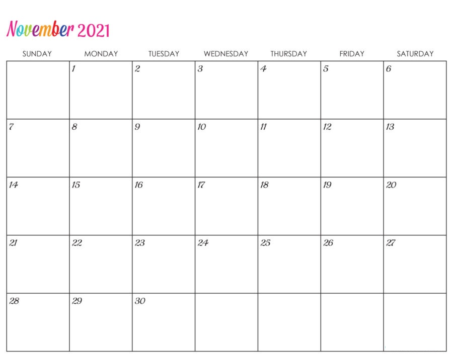 November 2021 Calendar Printable