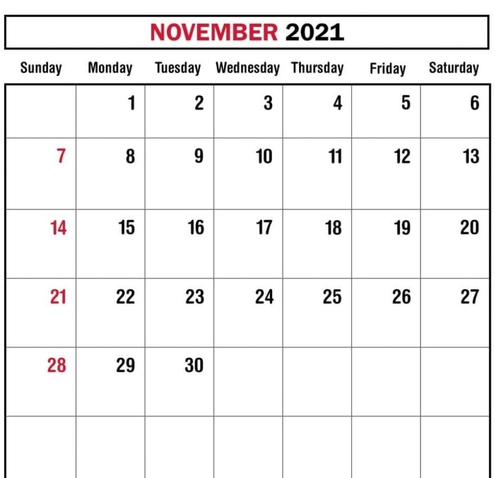 November 2021 Calendar Template Online Photoshop