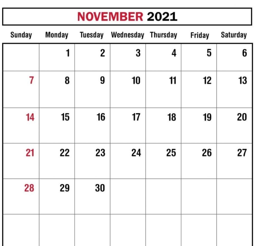 November 2021 Calendar Template Online Photoshop