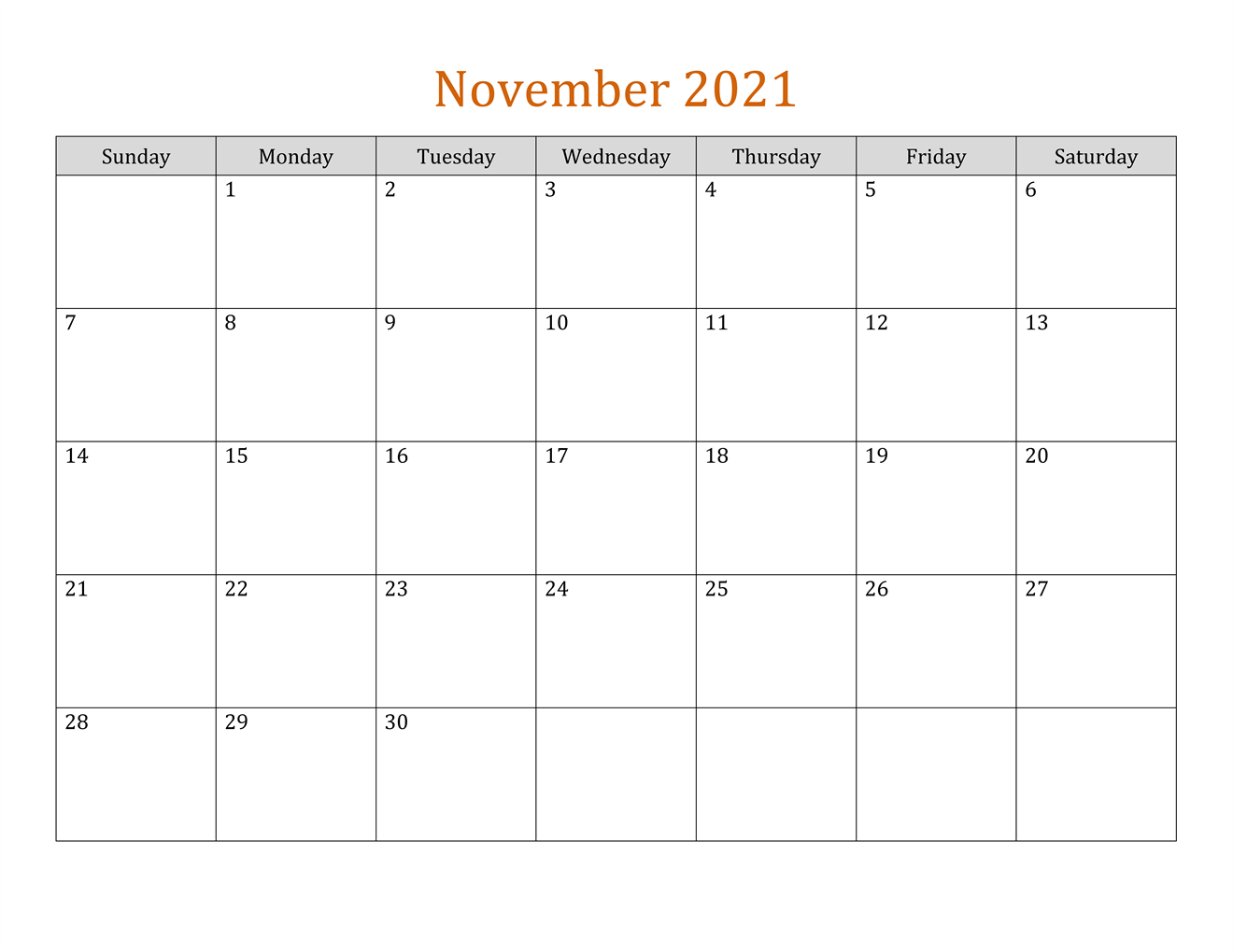 November 2021 Calendar With Holidays