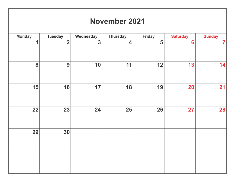 November 2021 Calendar With Holidays Printable