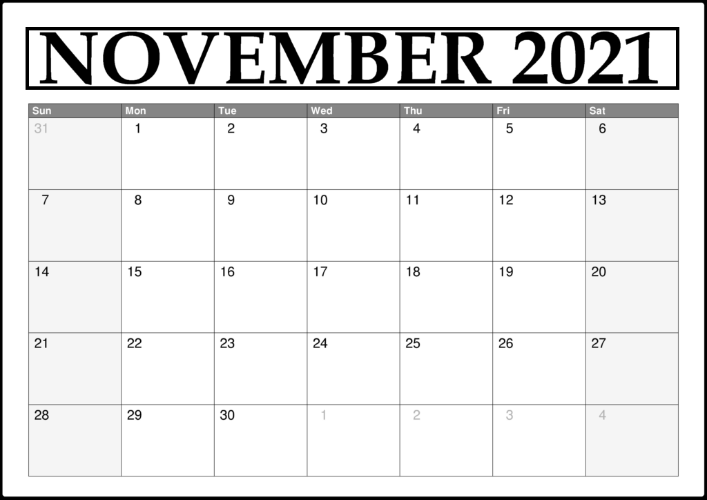 November 2021 Printable Calendar Countdown