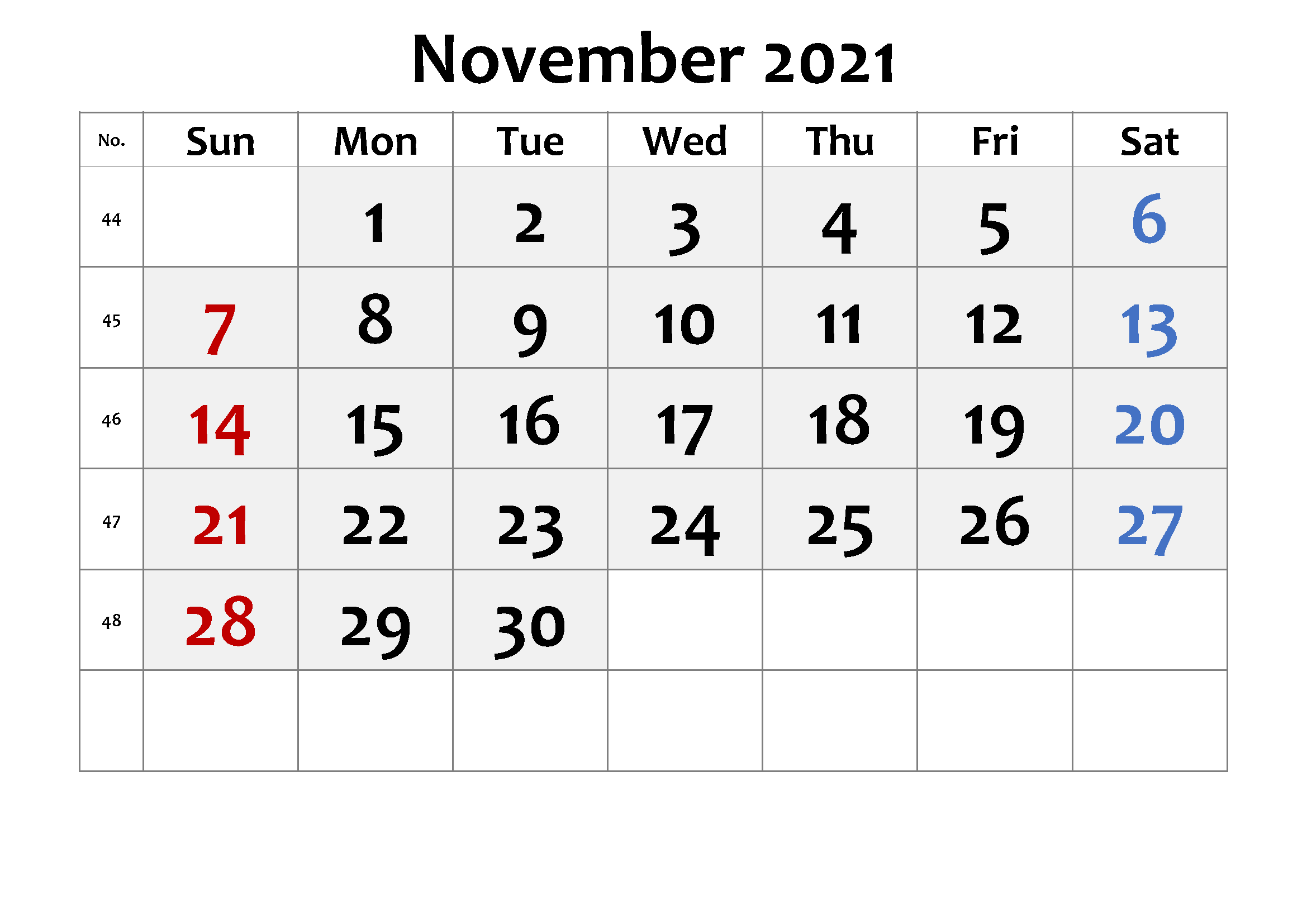 November 2021 Printable Calendar For Kids & Students