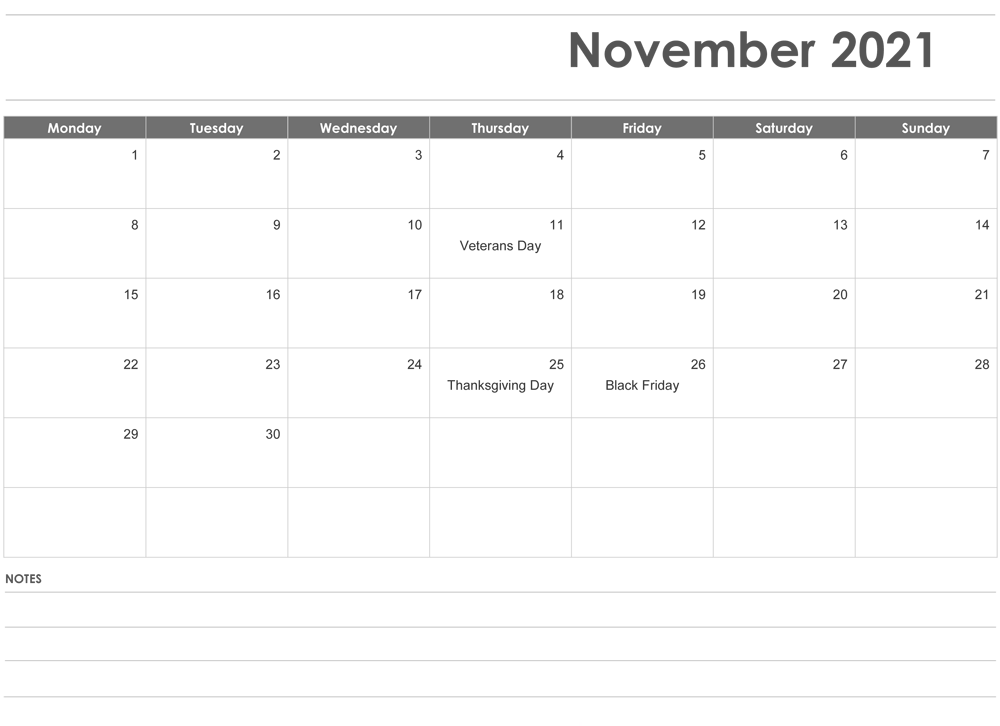 November 2021 Printable Calendar Free