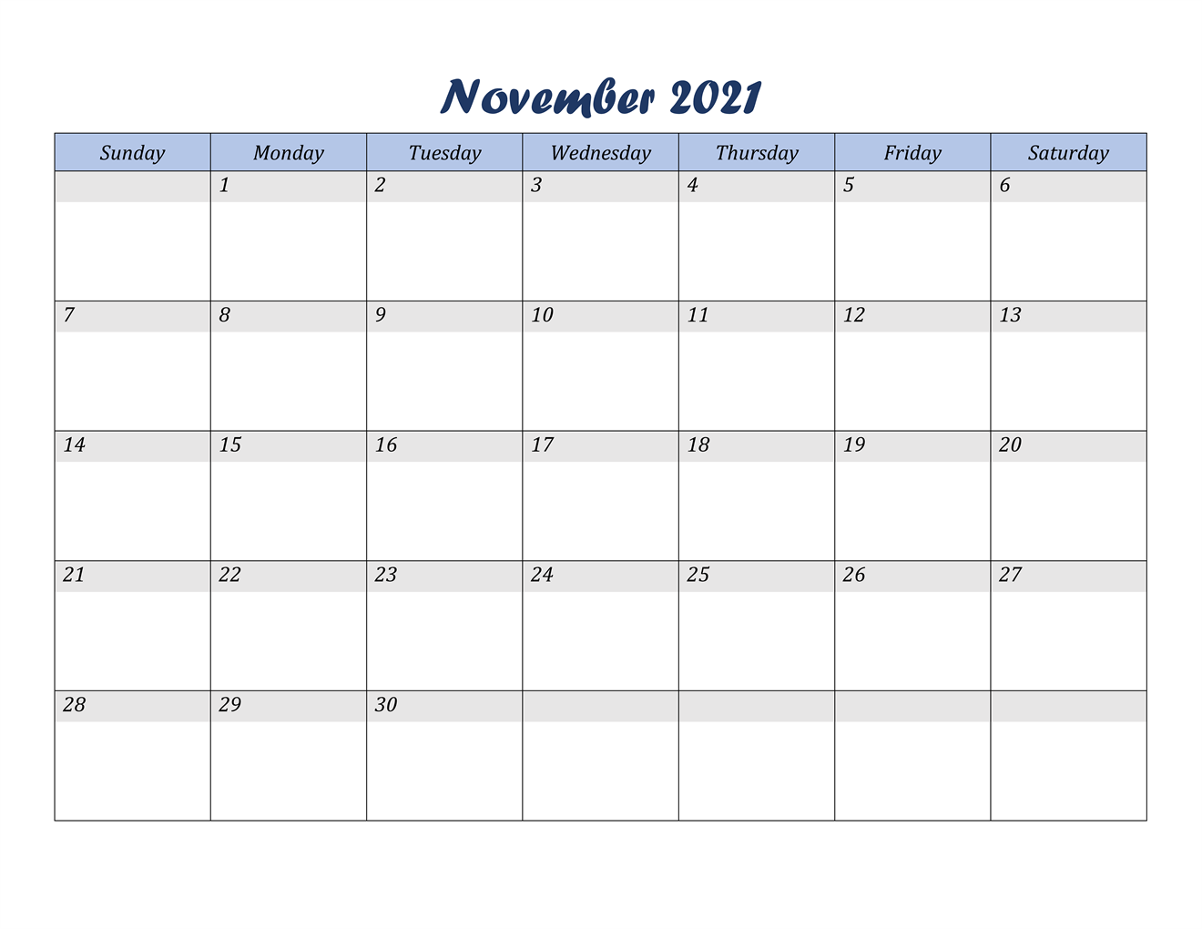 November 2021 Printable Calendar