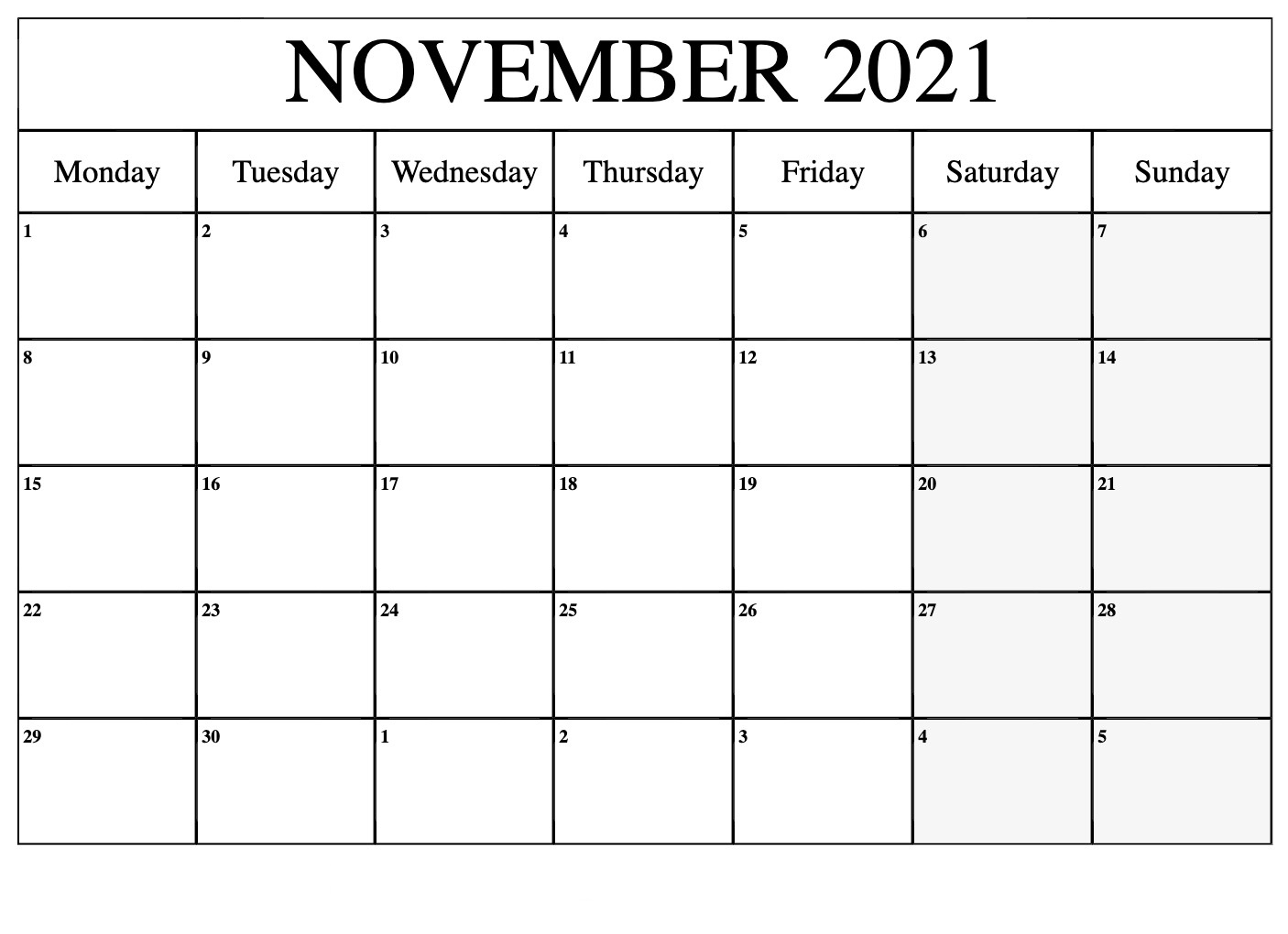 November Calendar 2021 Australia