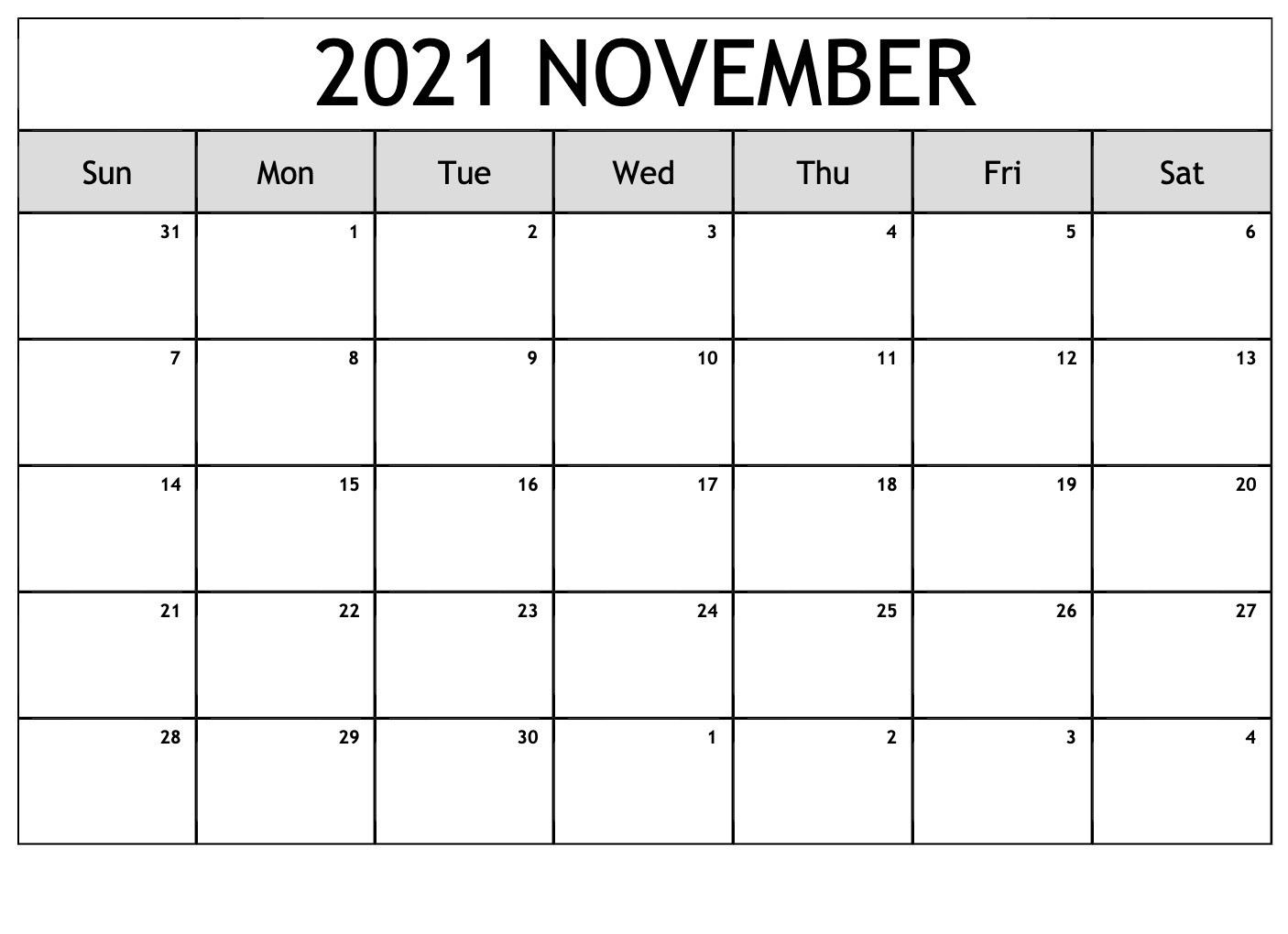 November Calendar 2021