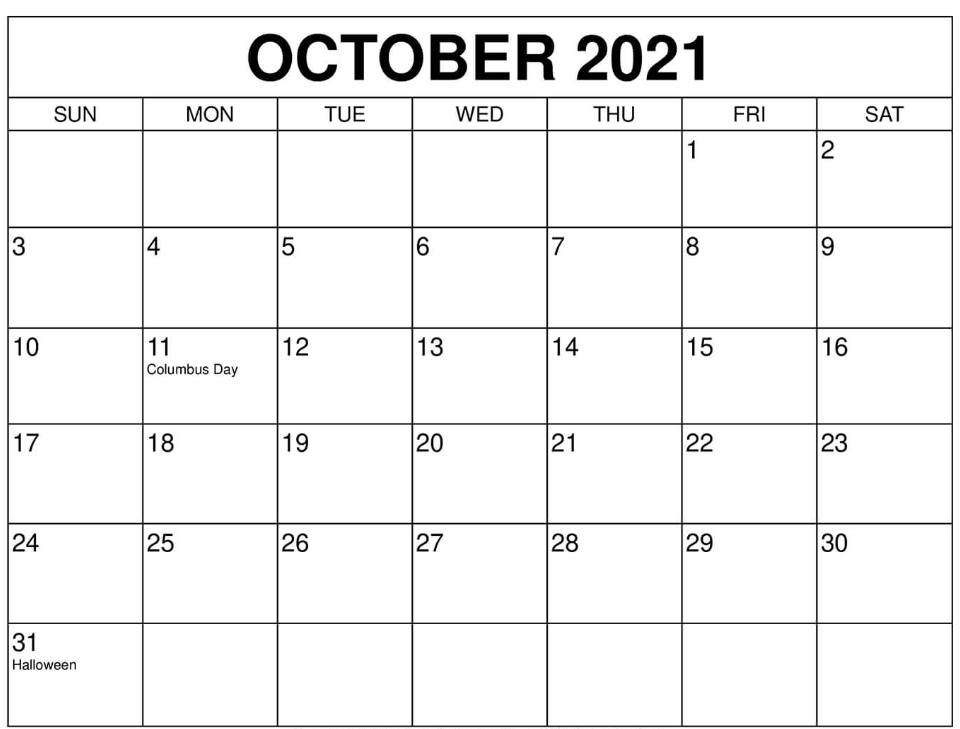 October 2021 Blank Calendar Large Square