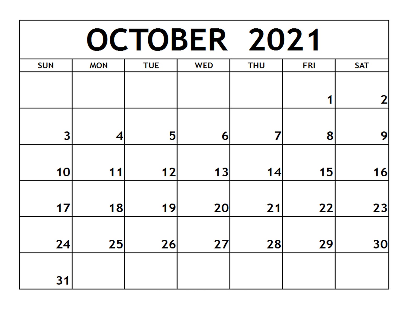 October 2021 Blank Calendar Printable Wiki