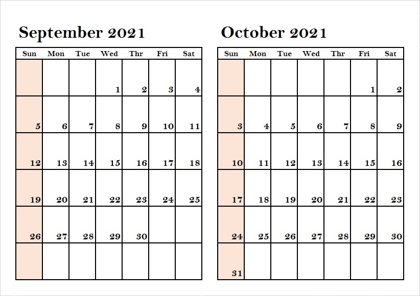 October 2021 Calendar Blank Erasable Monthly Wall