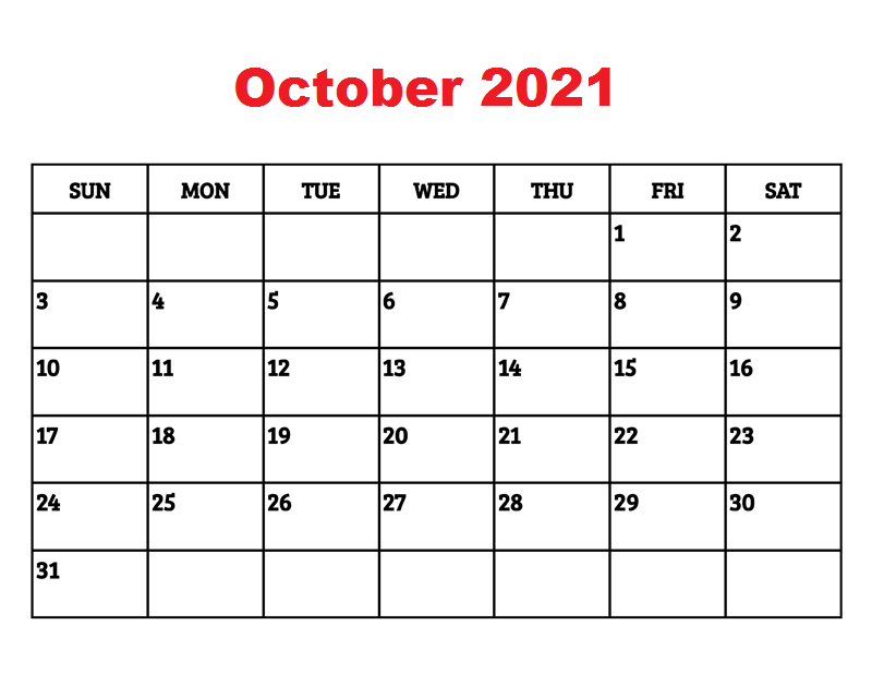 October 2021 Calendar Blank Landscape Large Square