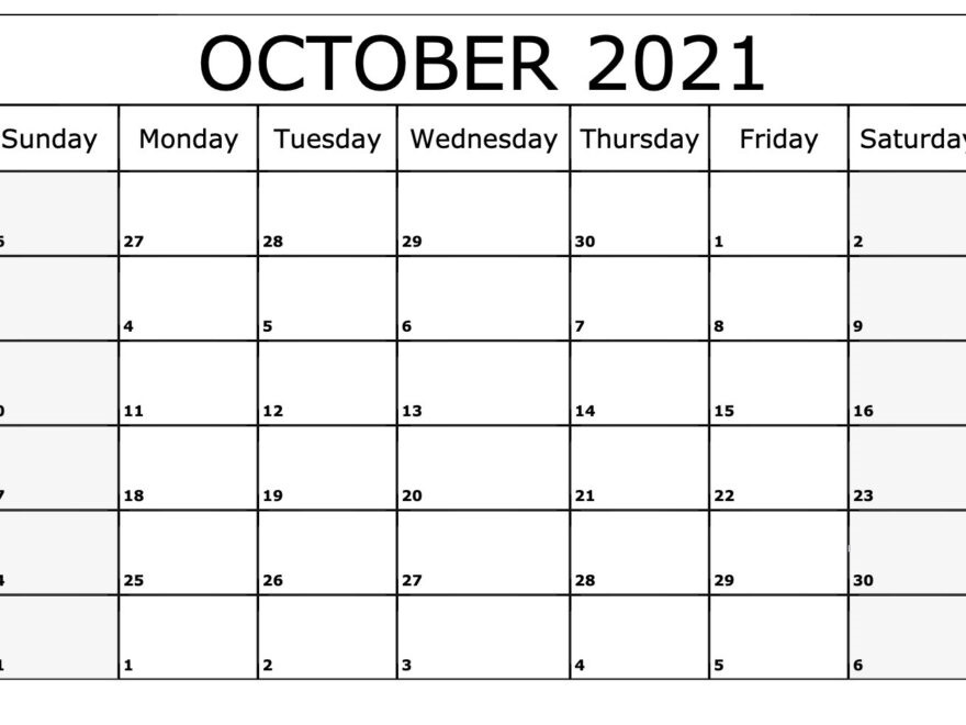 October 2021 Calendar Printable