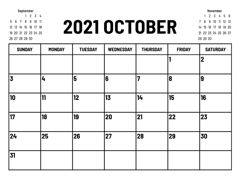October 2021 Calendar Template Illustrator Indesign