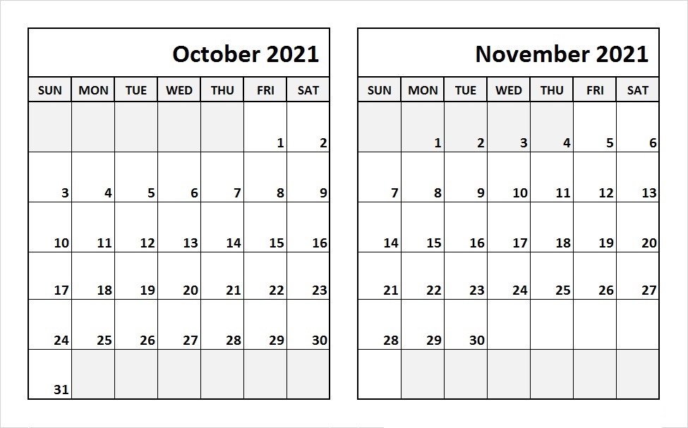 October 2021 Calendar Template Microsoft Word