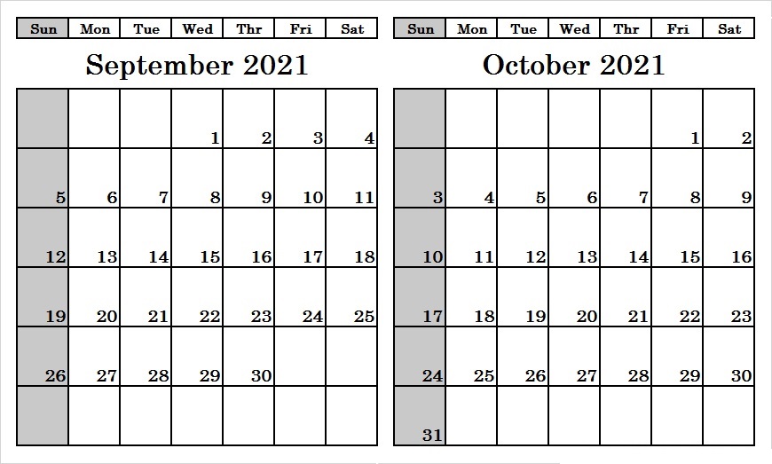 October 2021 Calendar Template Monthly Javascript