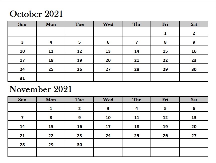 October 2021 Calendar Template