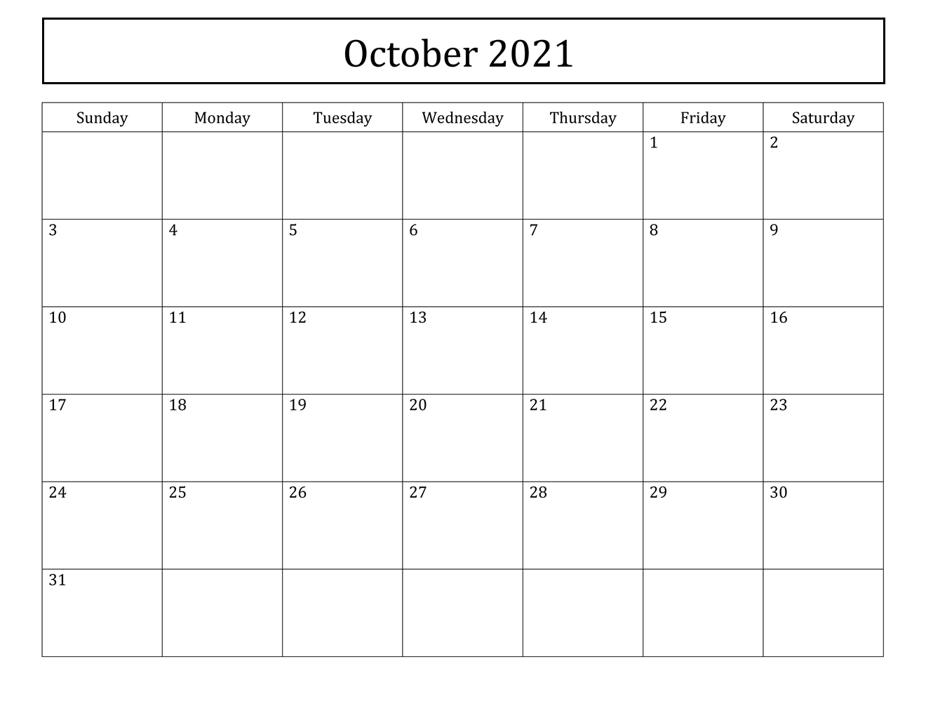 October 2021 Calendar With Festival