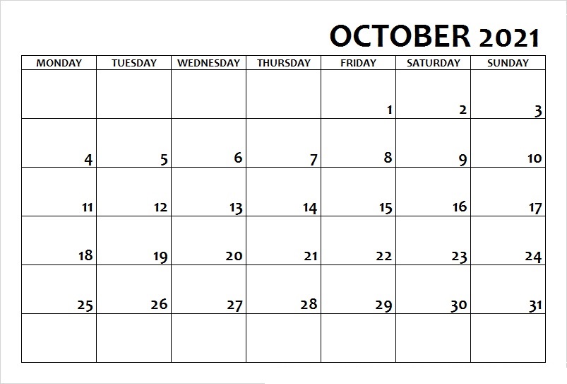 October 2021 Calendar With Notes
