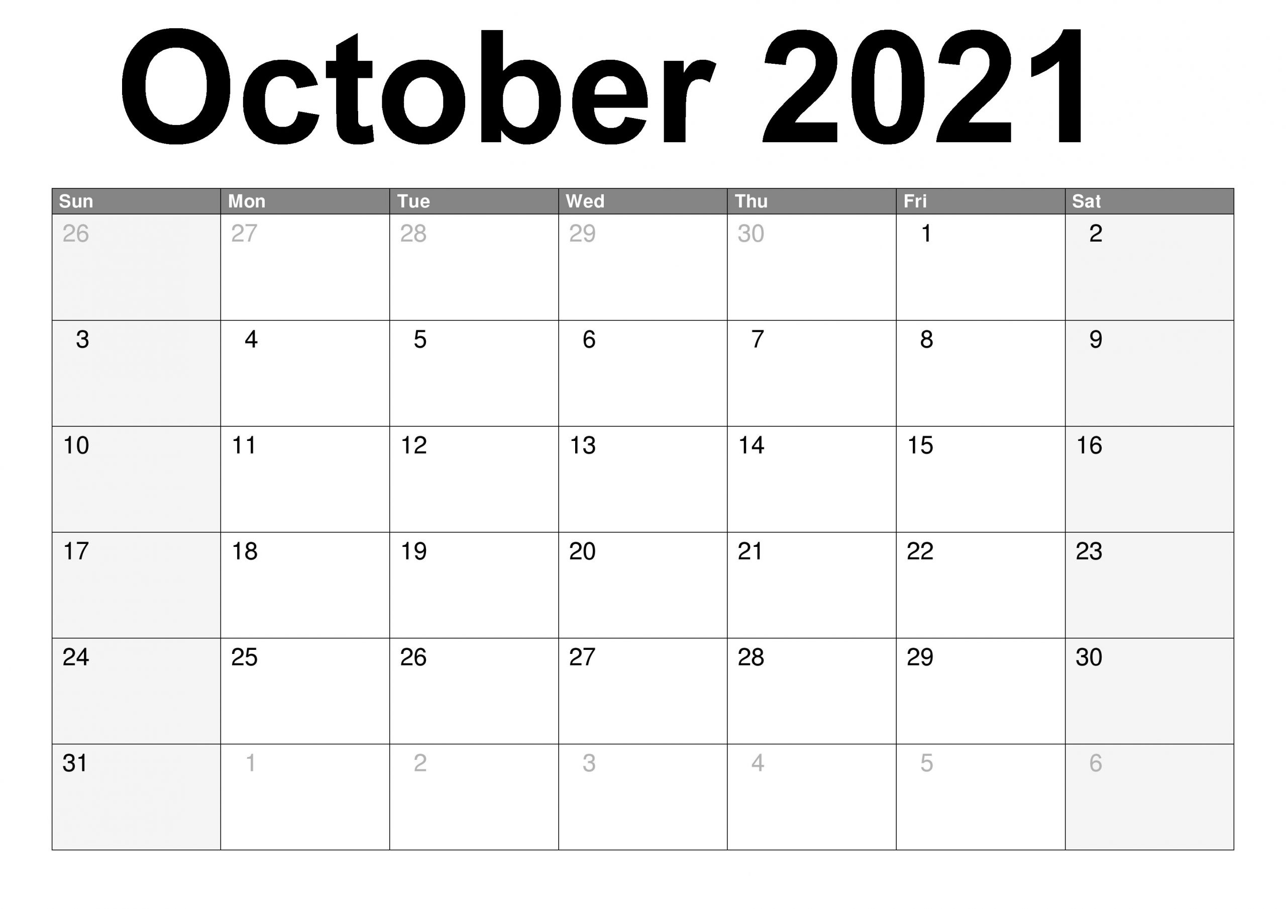 October 2021 Printable Calendar Cute Coloring Pages