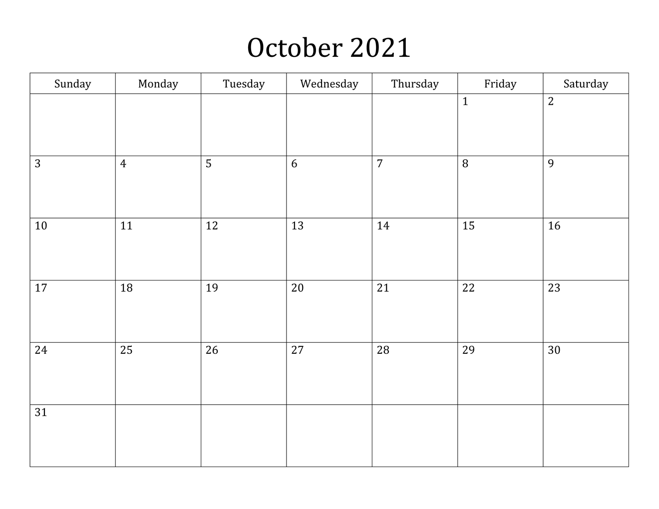 October 2021 Printable Calendar Vertical View With Lines