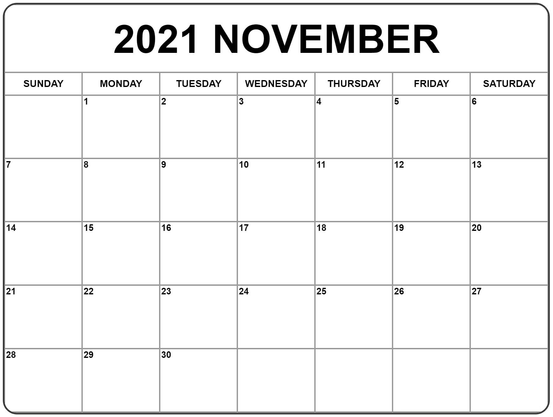 October Calendar 2021 Printable