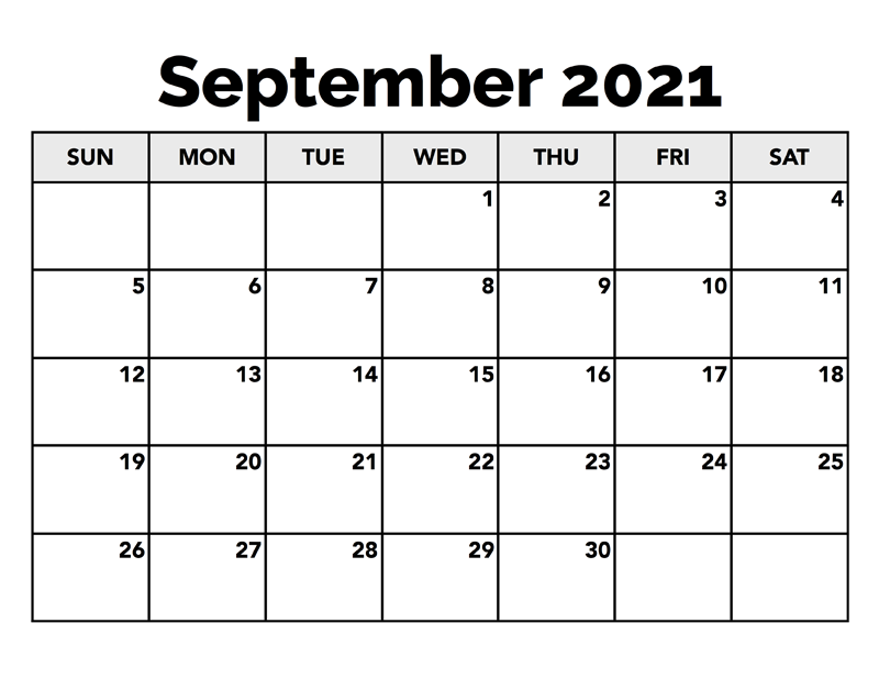 September 2021 Blank Calendar By Month