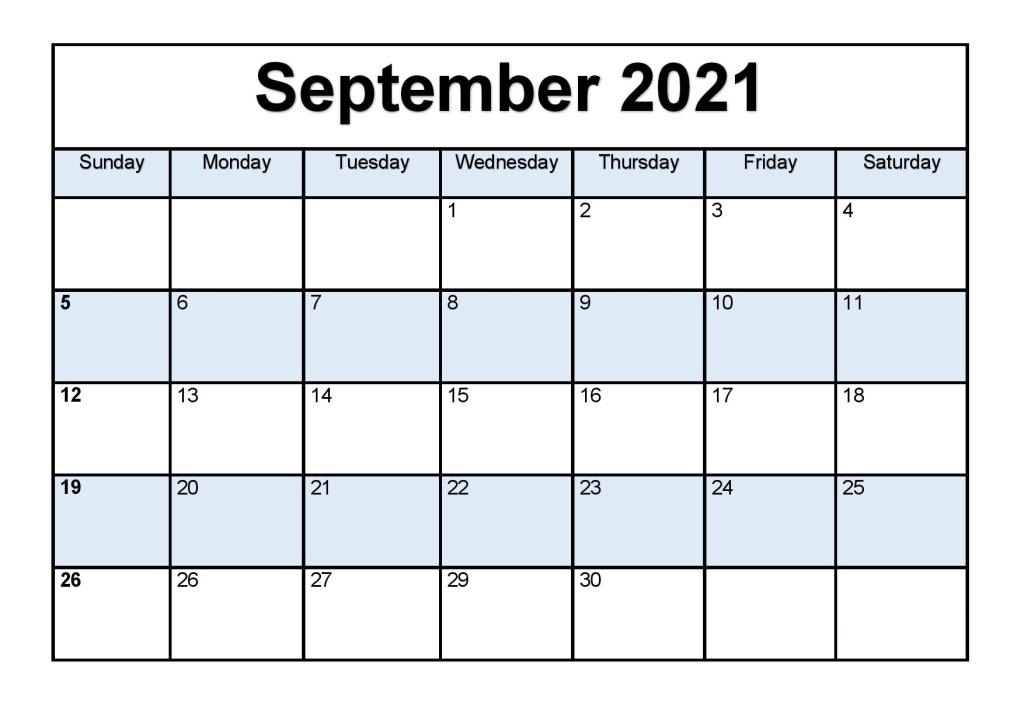 September 2021 Blank Calendar Chart