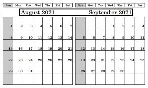 September 2021 Blank Calendar Printable PDF Template With Number